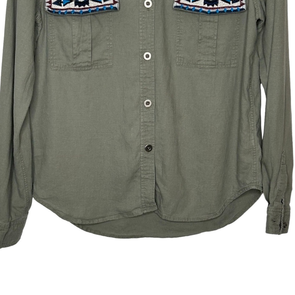 Rails Kona Linen Blend Sage green Embroidery button up blouse Shirt size XS - Picture 5 of 7